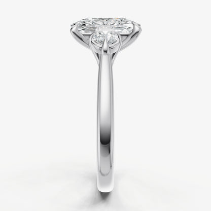 Elongated Cushion Engagement Ring with Round Side Diamonds