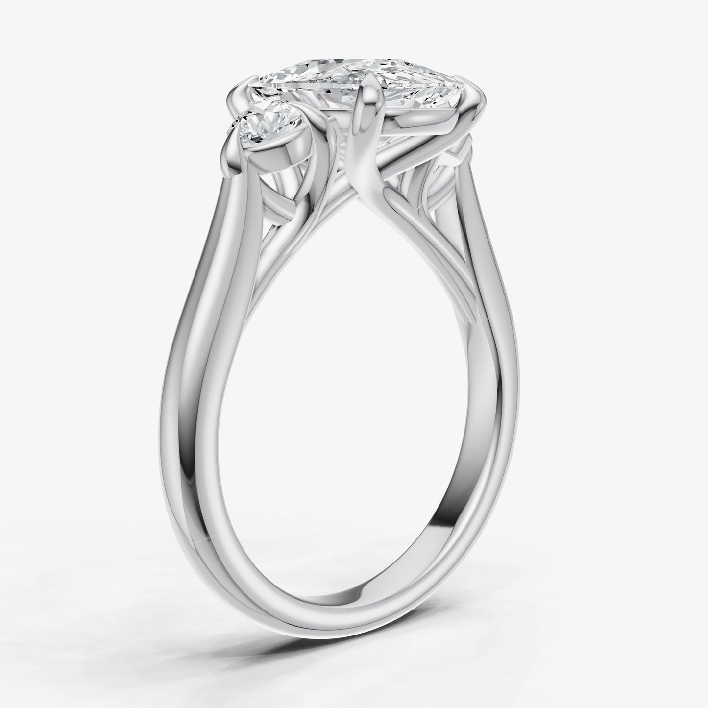 Elongated Cushion Engagement Ring with Round Side Diamonds