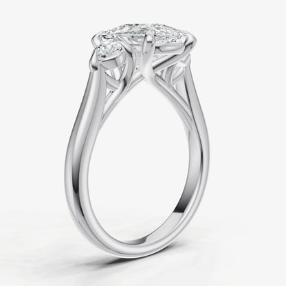 Elongated Cushion Engagement Ring with Round Side Diamonds