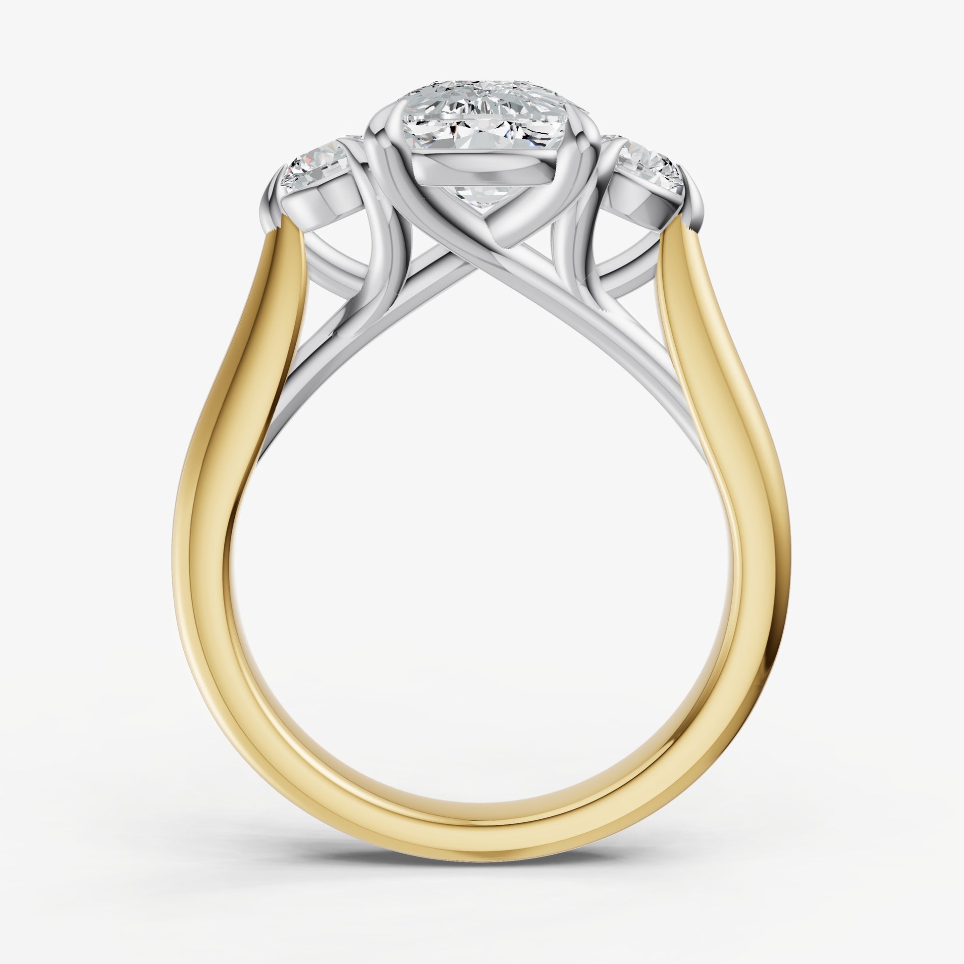Elongated Cushion Engagement Ring with Round Side Diamonds