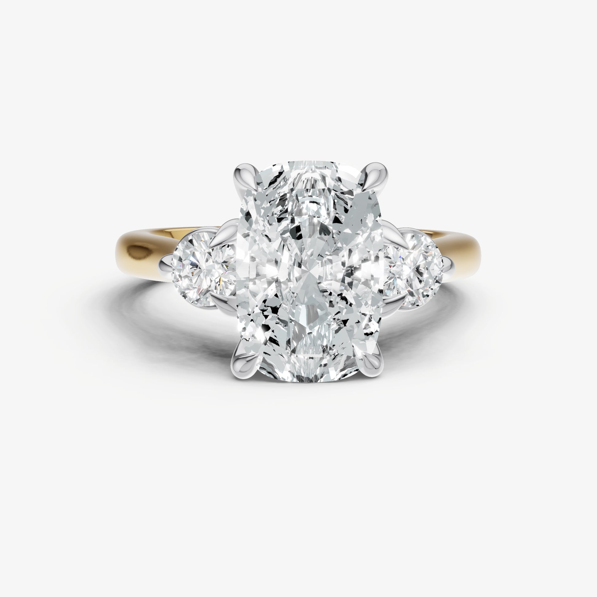 Elongated Cushion Engagement Ring with Round Side Diamonds