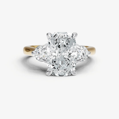 Elongated Cushion Engagement Ring with Round Side Diamonds