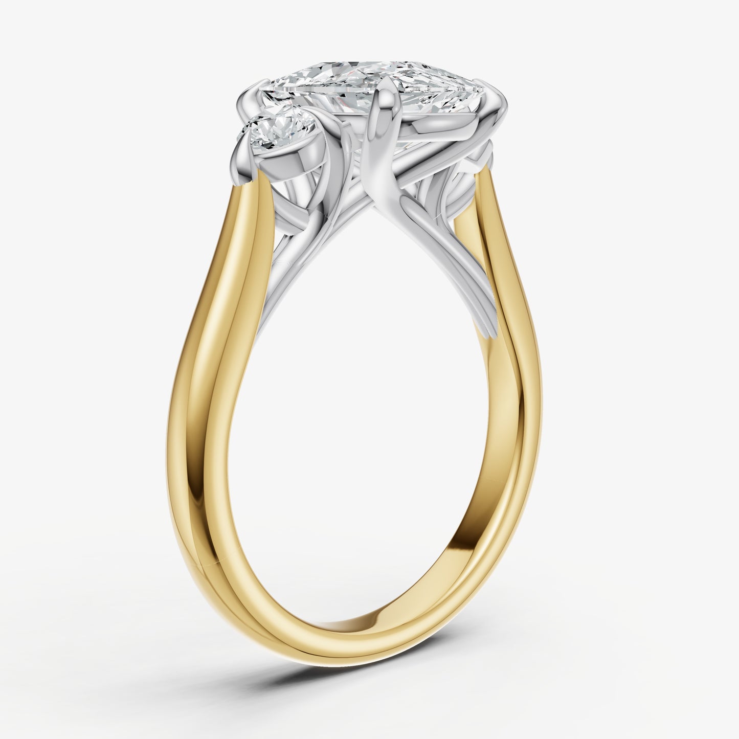 Elongated Cushion Engagement Ring with Round Side Diamonds