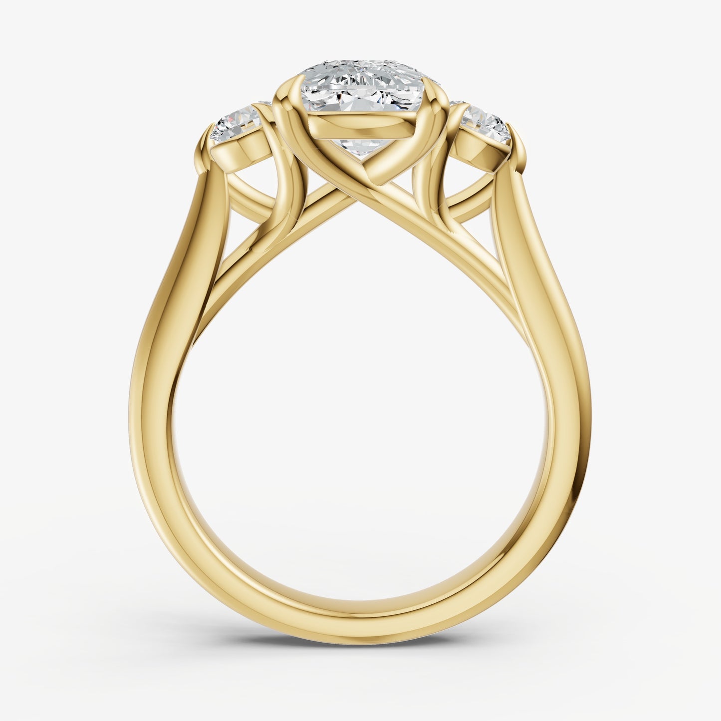 Elongated Cushion Engagement Ring with Round Side Diamonds