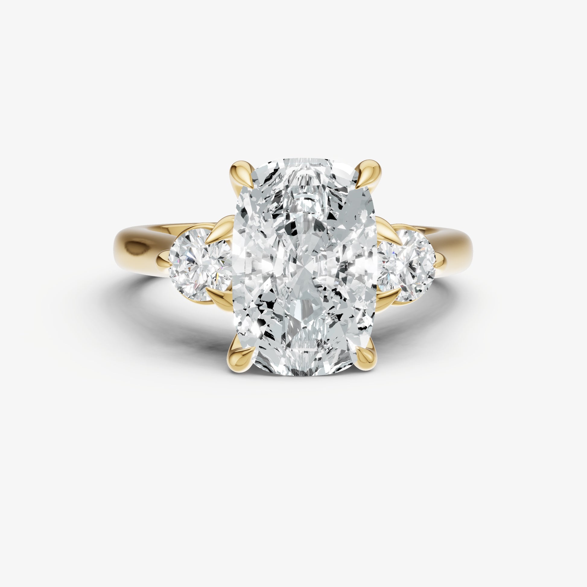 Elongated Cushion Engagement Ring with Round Side Diamonds