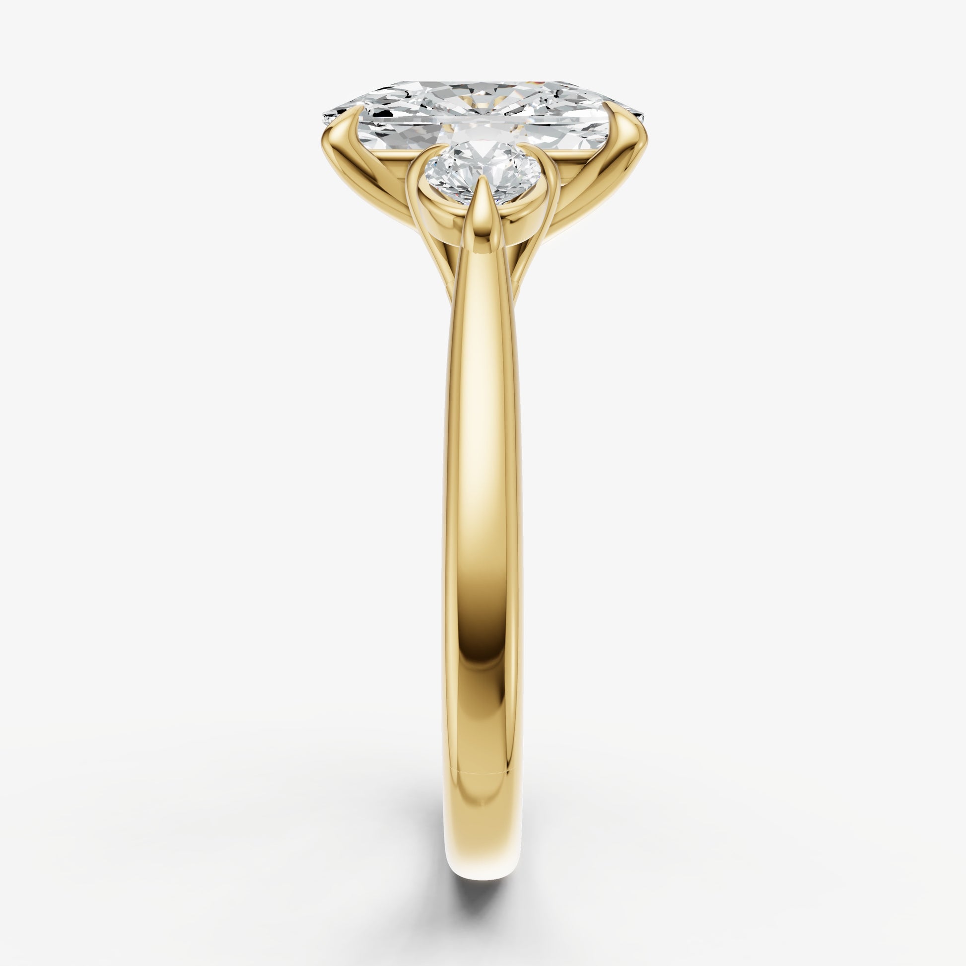 Elongated Cushion Engagement Ring with Round Side Diamonds