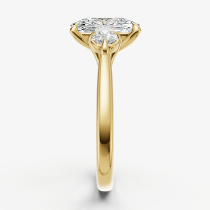 Elongated Cushion Engagement Ring with Round Side Diamonds