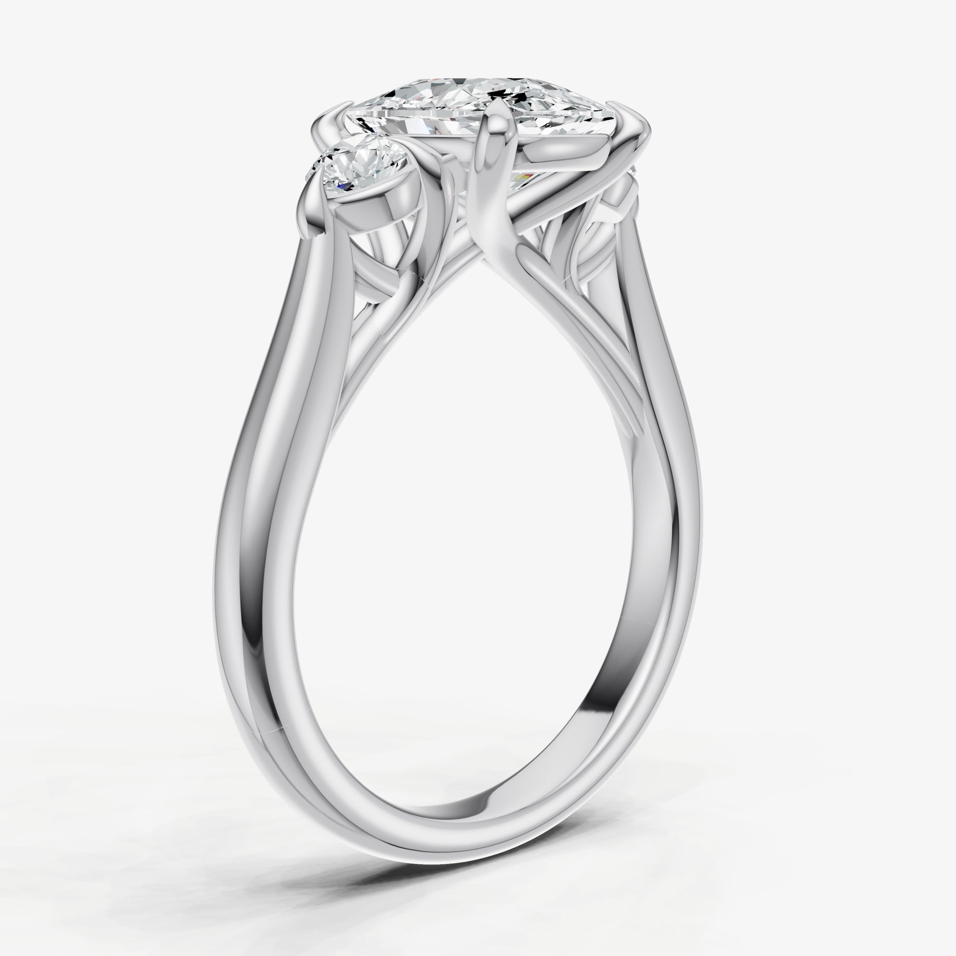 Old Miner Engagement Ring with Round Side Diamonds