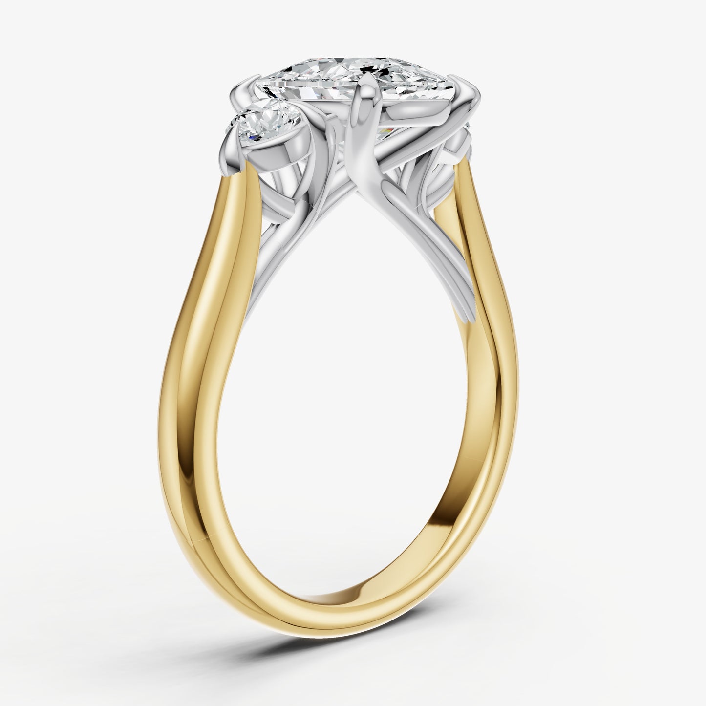 Old Miner Engagement Ring with Round Side Diamonds