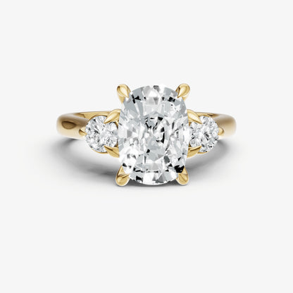 Old Miner Engagement Ring with Round Side Diamonds