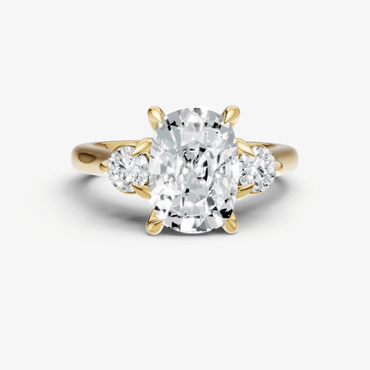 Old Miner Engagement Ring with Round Side Diamonds