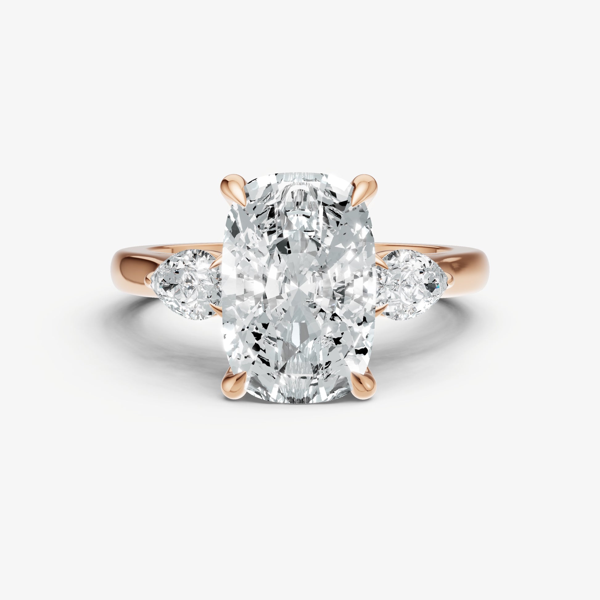 Elongated Cushion Engagement Ring with Pear Side Diamonds