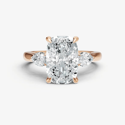 Elongated Cushion Engagement Ring with Pear Side Diamonds