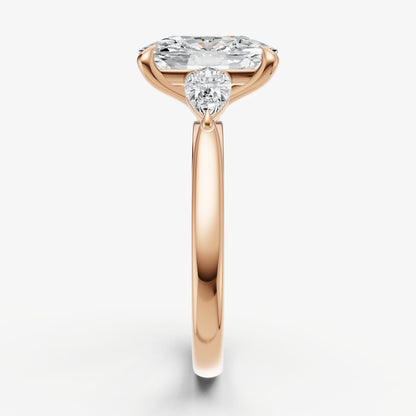 Elongated Cushion Engagement Ring with Pear Side Diamonds