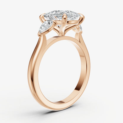 Elongated Cushion Engagement Ring with Pear Side Diamonds