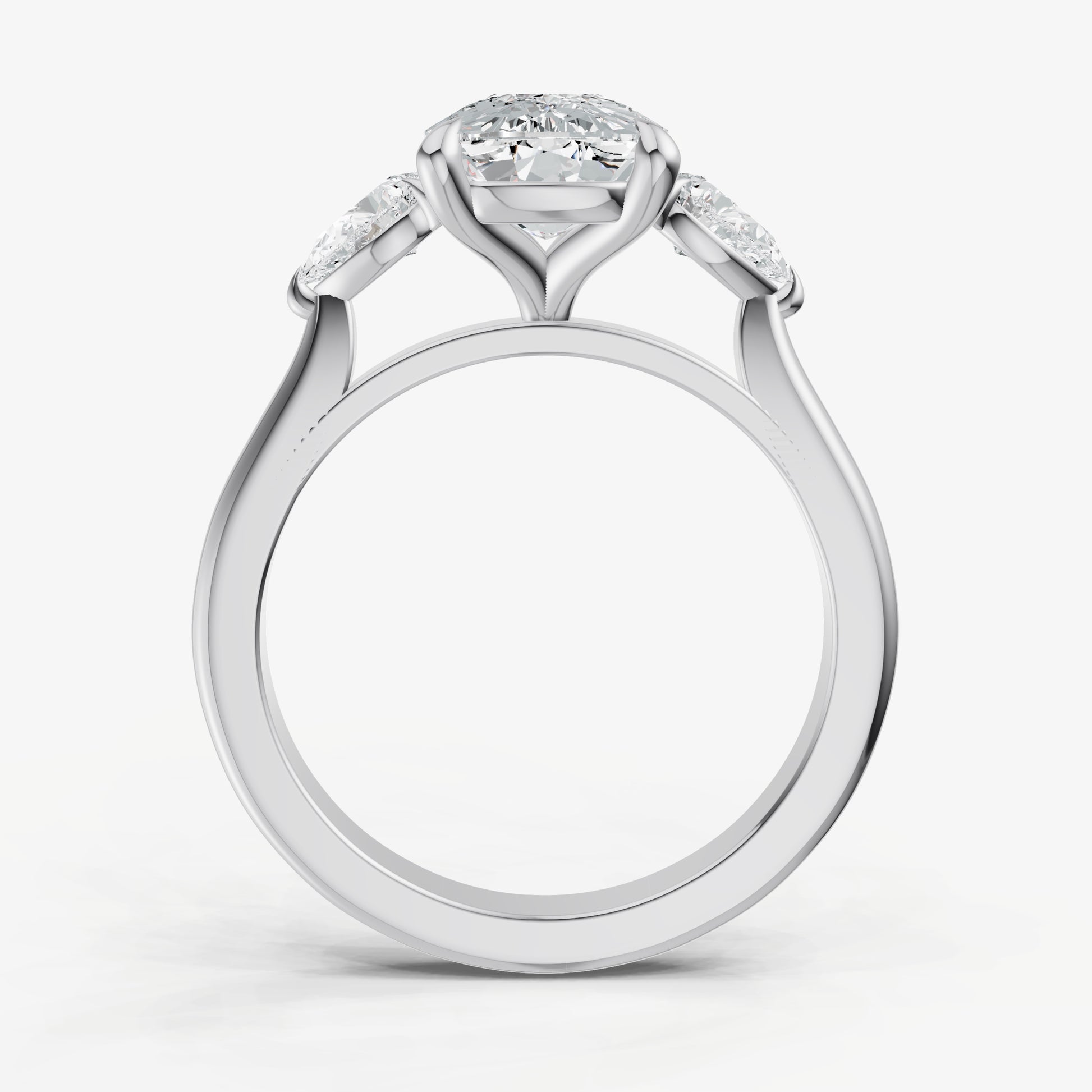 Elongated Cushion Engagement Ring with Pear Side Diamonds