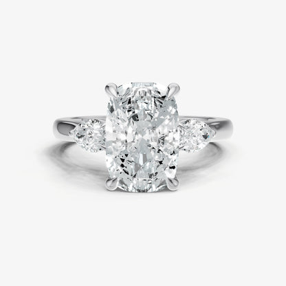 Elongated Cushion Engagement Ring with Pear Side Diamonds