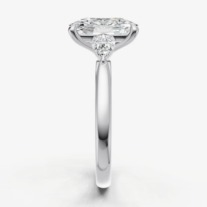 Elongated Cushion Engagement Ring with Pear Side Diamonds