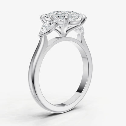 Elongated Cushion Engagement Ring with Pear Side Diamonds