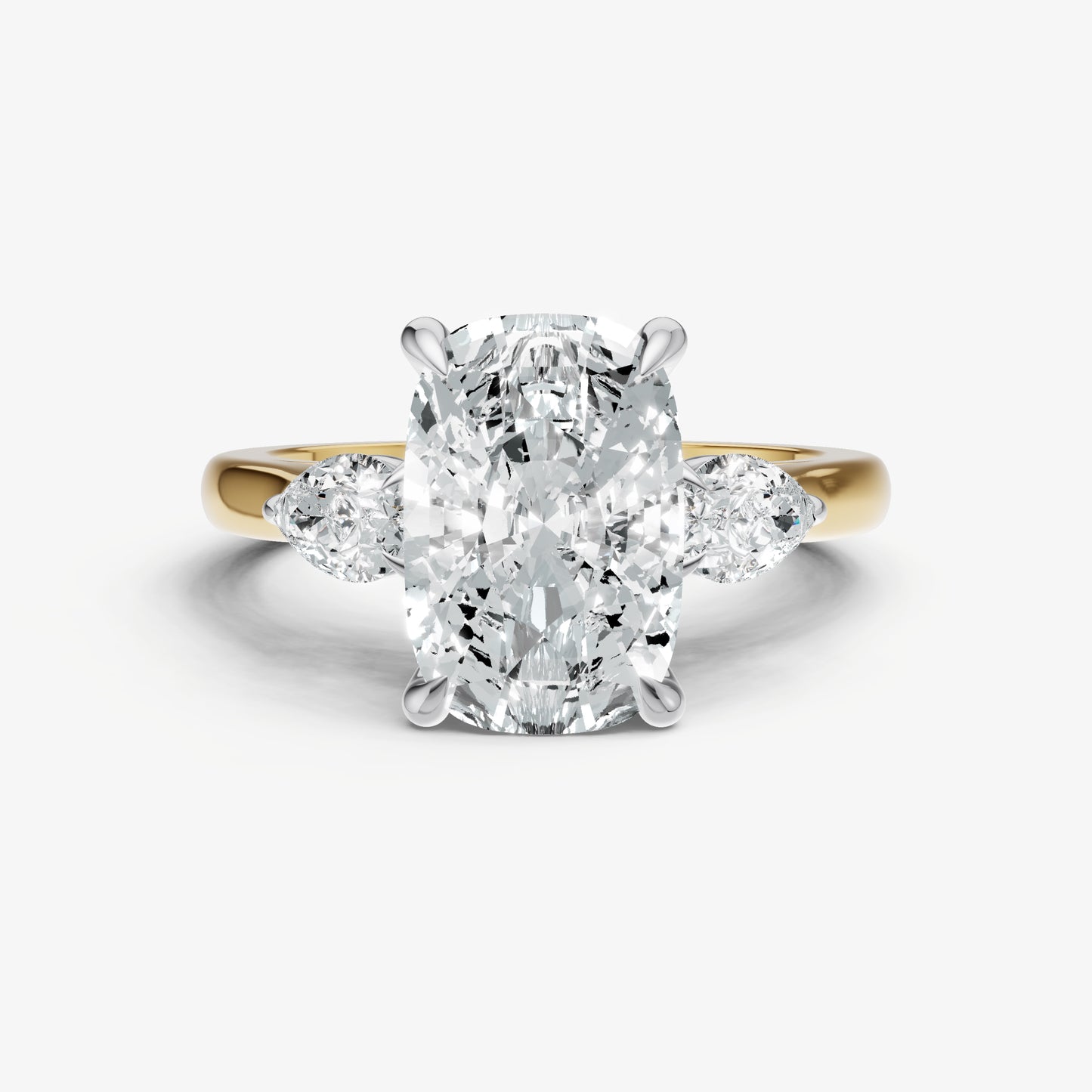 Elongated Cushion Engagement Ring with Pear Side Diamonds