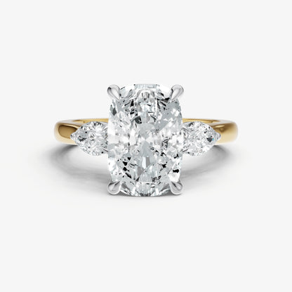 Elongated Cushion Engagement Ring with Pear Side Diamonds