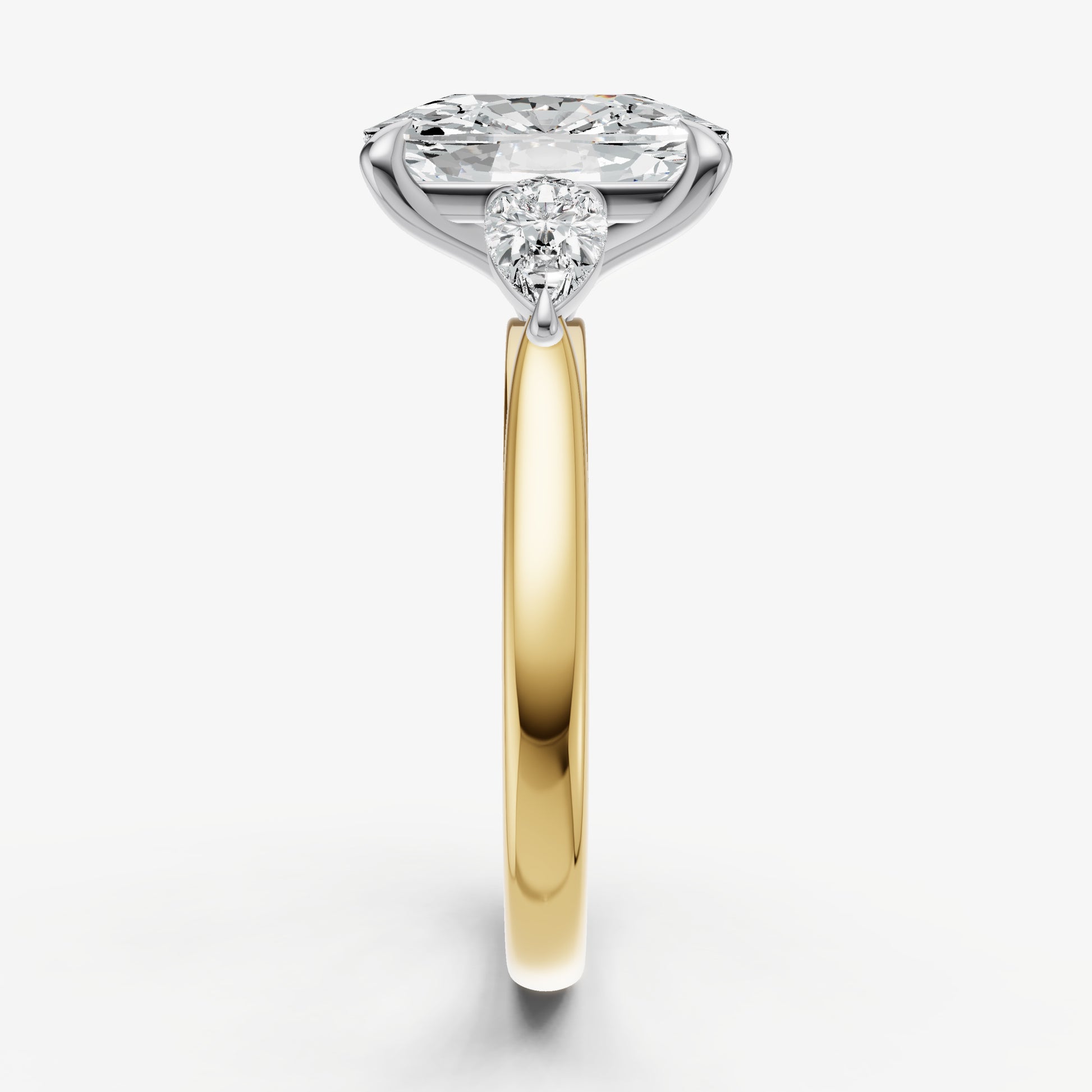 Elongated Cushion Engagement Ring with Pear Side Diamonds