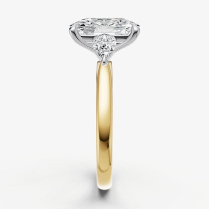 Elongated Cushion Engagement Ring with Pear Side Diamonds