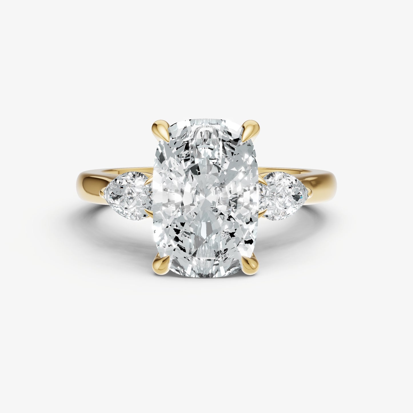 Elongated Cushion Engagement Ring with Pear Side Diamonds