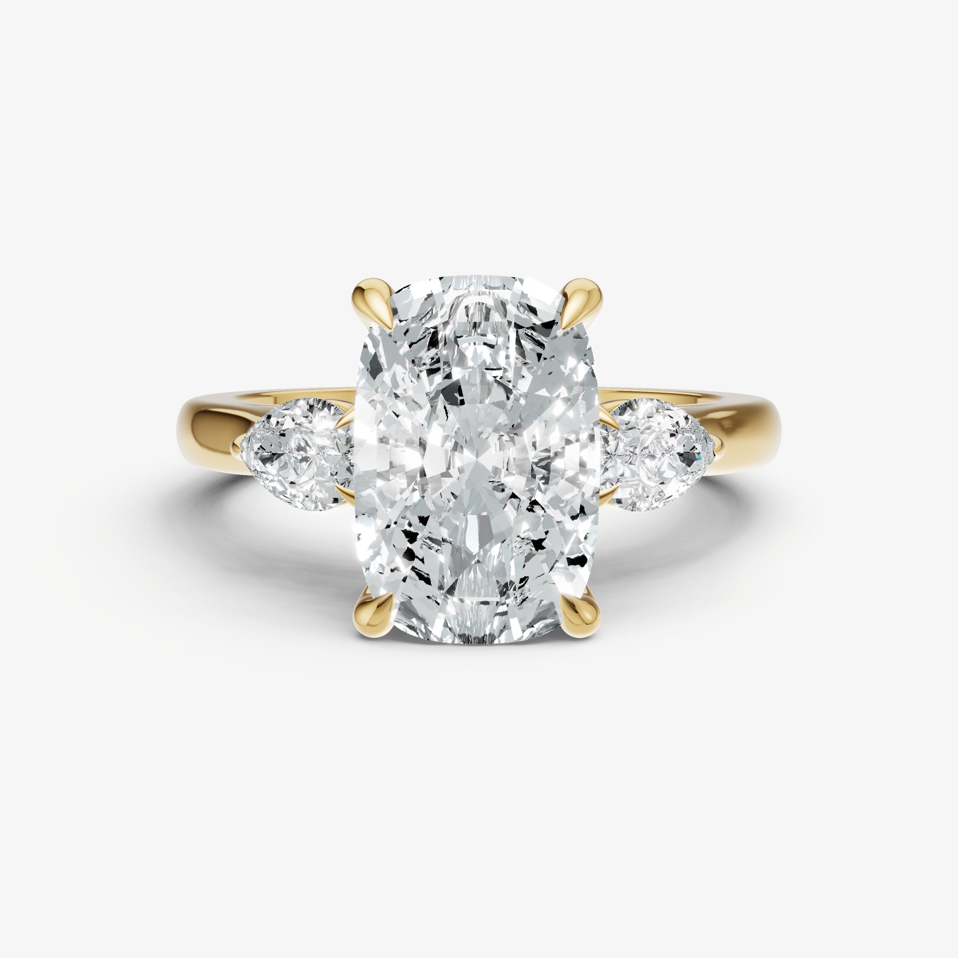 Elongated Cushion Engagement Ring with Pear Side Diamonds