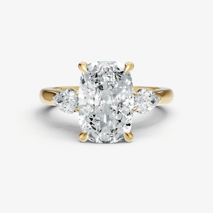 Elongated Cushion Engagement Ring with Pear Side Diamonds