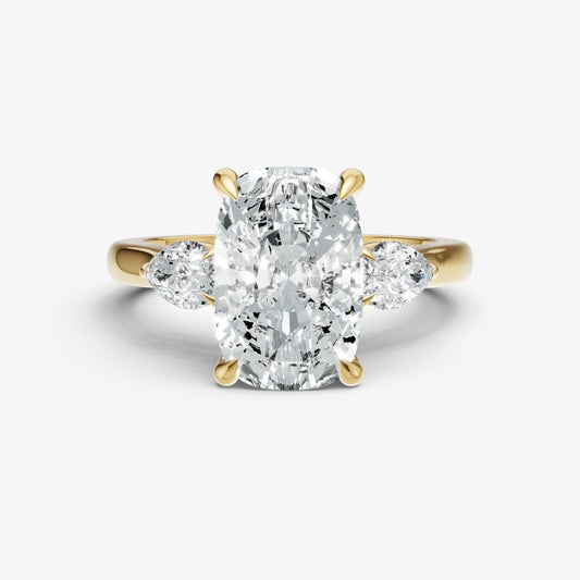 Elongated Cushion Engagement Ring with Pear Side Diamonds