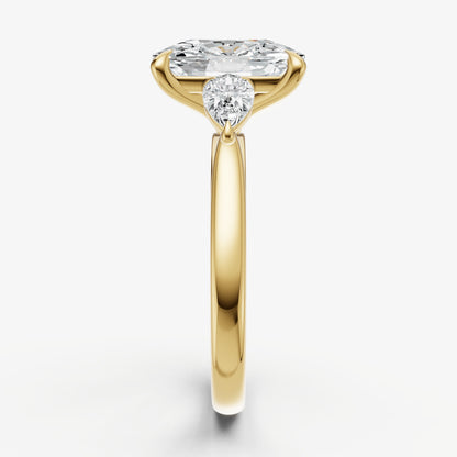 Elongated Cushion Engagement Ring with Pear Side Diamonds