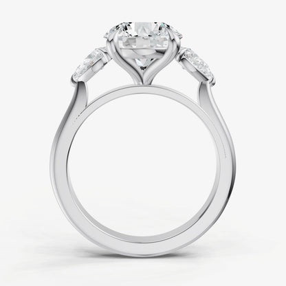 Round Engagement Ring with Pear Side Diamonds