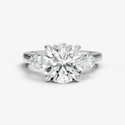Round Engagement Ring with Pear Side Diamonds