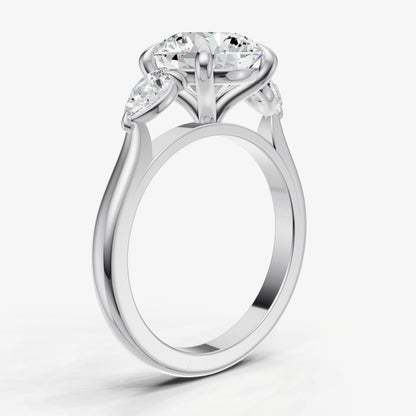 Round Engagement Ring with Pear Side Diamonds