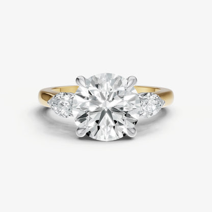 Round Engagement Ring with Pear Side Diamonds