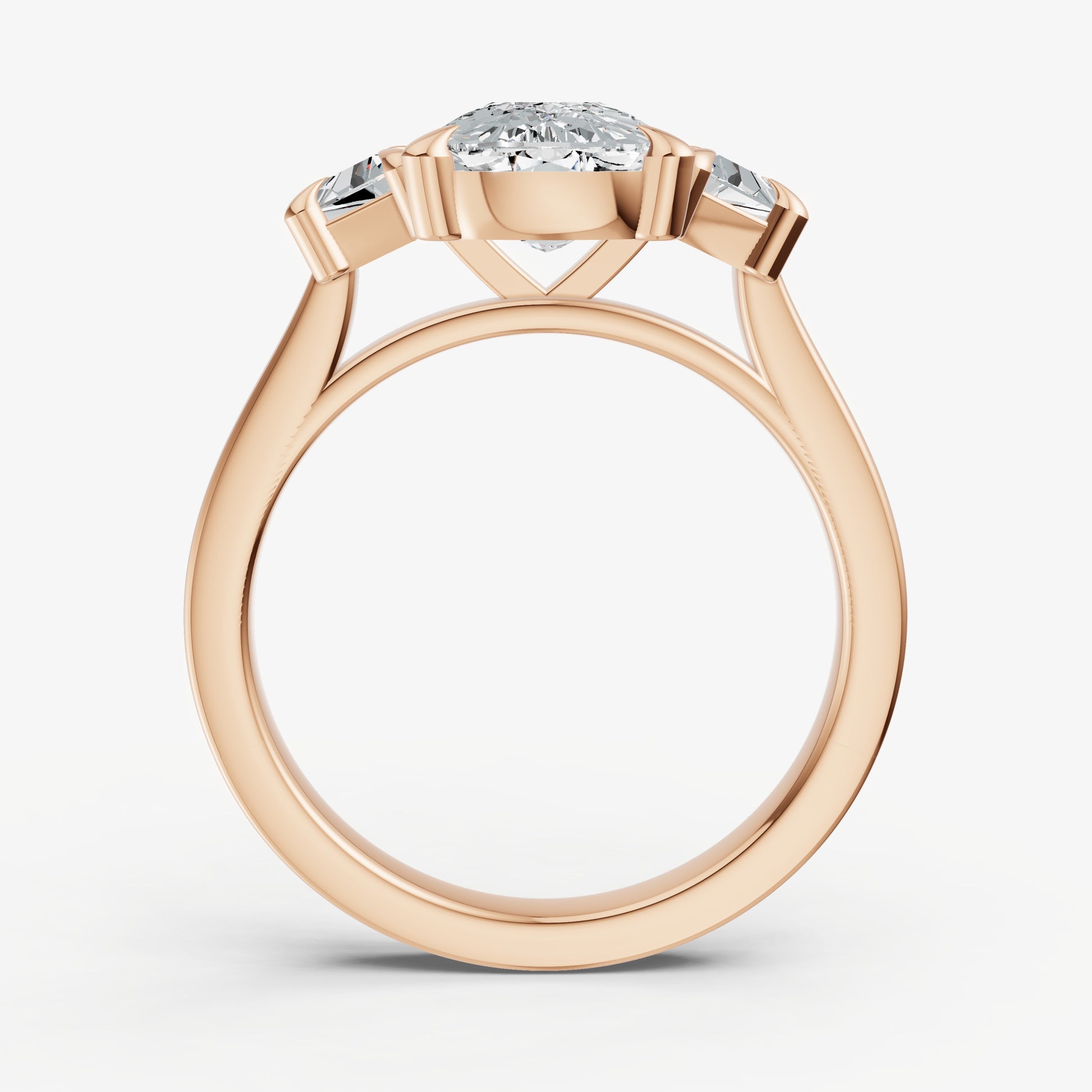Elongated Cushion Trilogy Engagement Ring Set with Trapezoid Side Diamonds