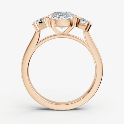 Elongated Cushion Trilogy Engagement Ring Set with Trapezoid Side Diamonds