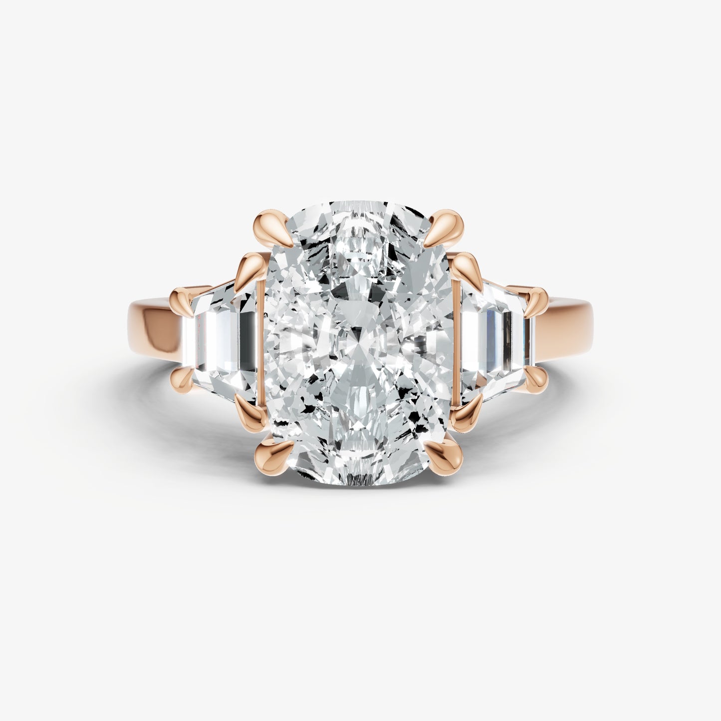 Elongated Cushion Trilogy Engagement Ring Set with Trapezoid Side Diamonds