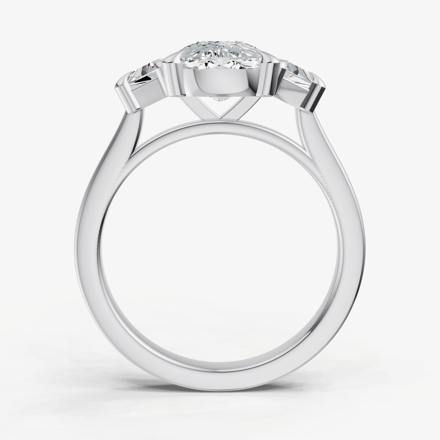 Elongated Cushion Trilogy Engagement Ring Set with Trapezoid Side Diamonds