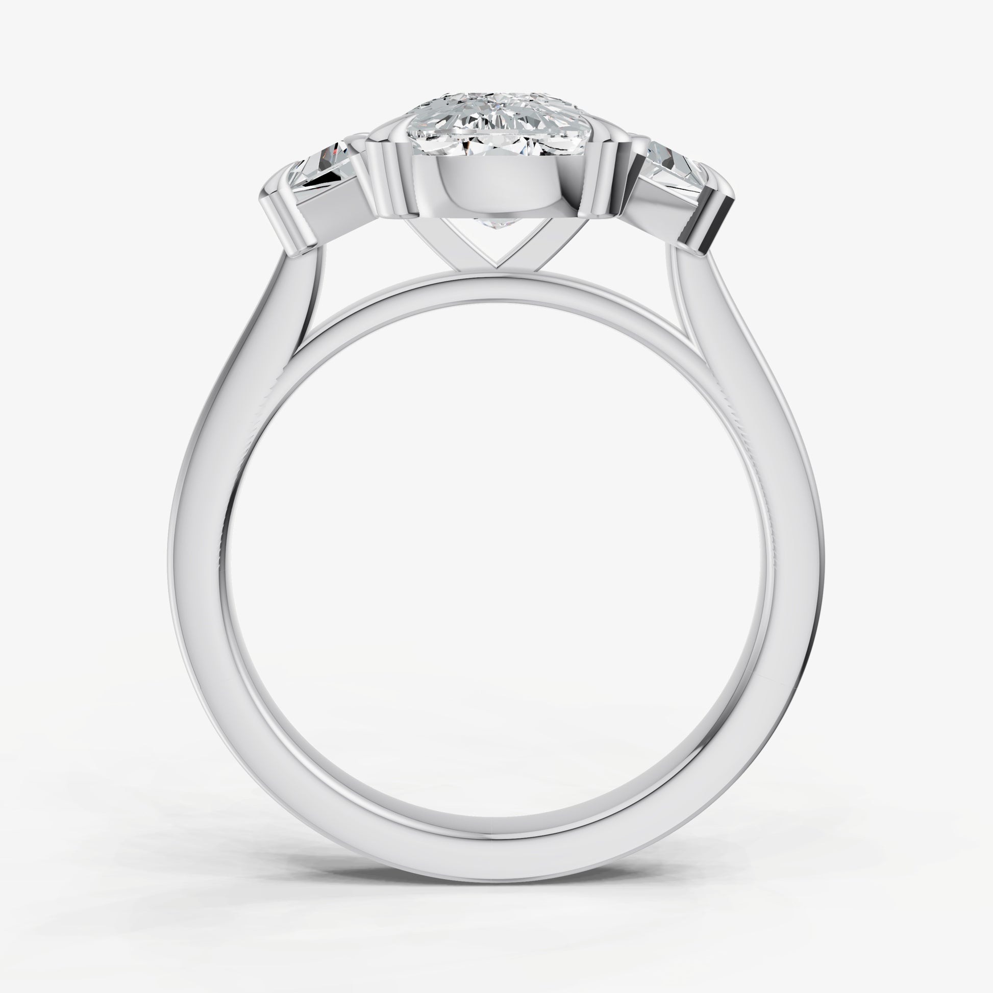 Elongated Cushion Trilogy Engagement Ring Set with Trapezoid Side Diamonds