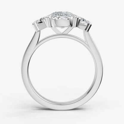Elongated Cushion Trilogy Engagement Ring Set with Trapezoid Side Diamonds