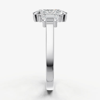Elongated Cushion Trilogy Engagement Ring Set with Trapezoid Side Diamonds