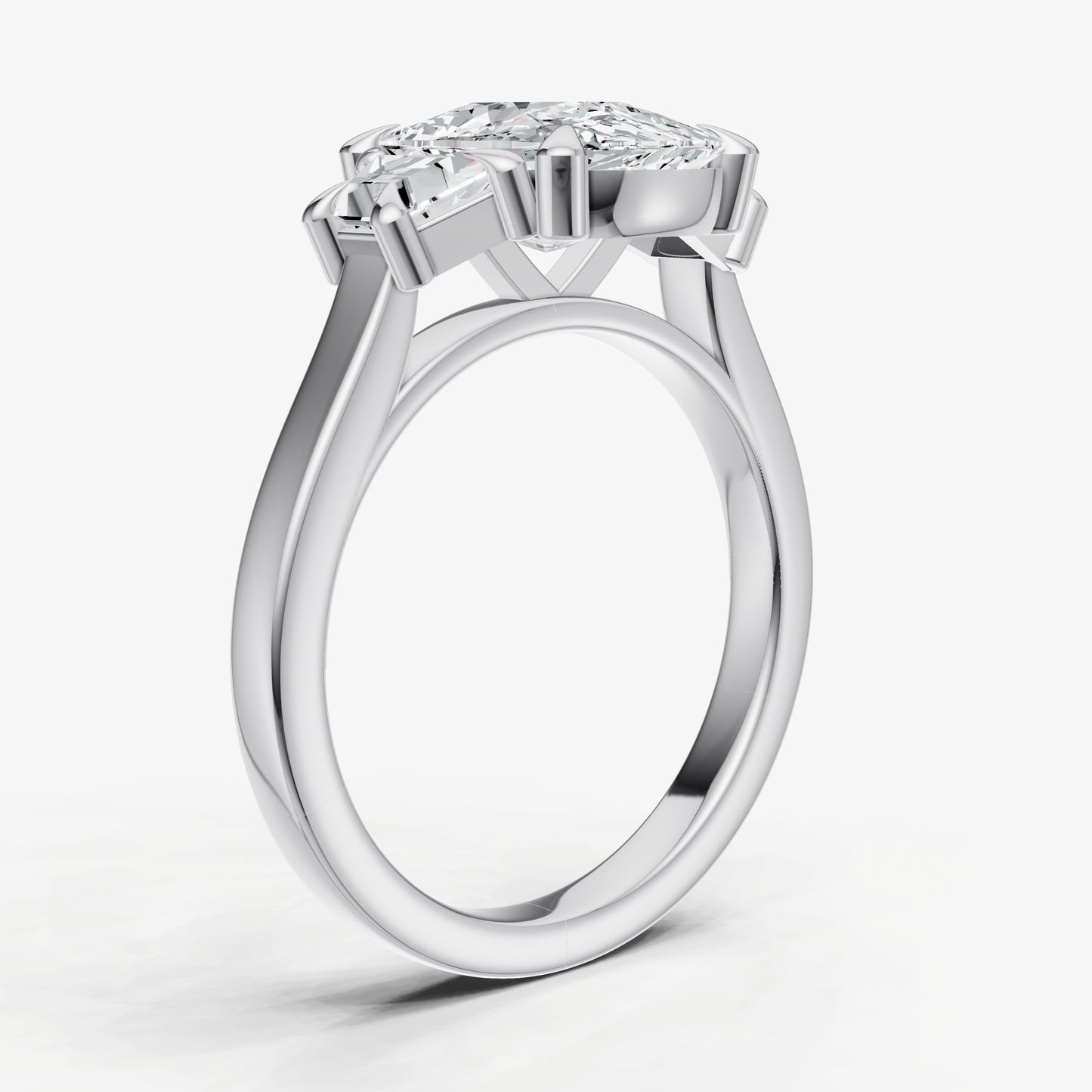 Elongated Cushion Trilogy Engagement Ring Set with Trapezoid Side Diamonds