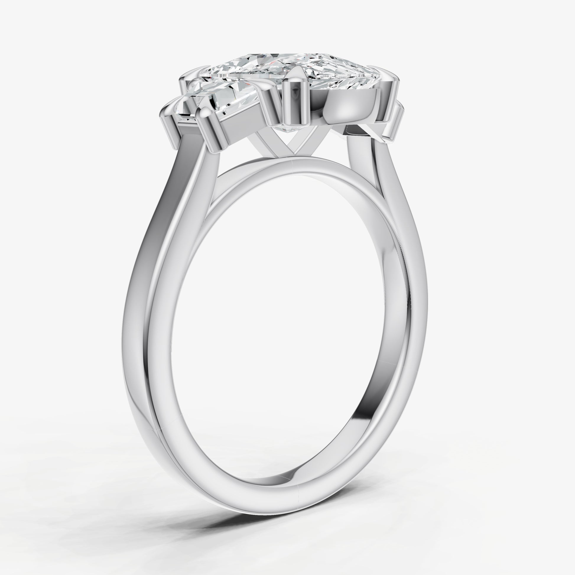 Elongated Cushion Trilogy Engagement Ring Set with Trapezoid Side Diamonds