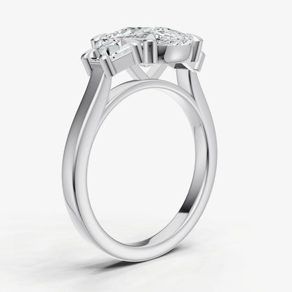 Elongated Cushion Trilogy Engagement Ring Set with Trapezoid Side Diamonds