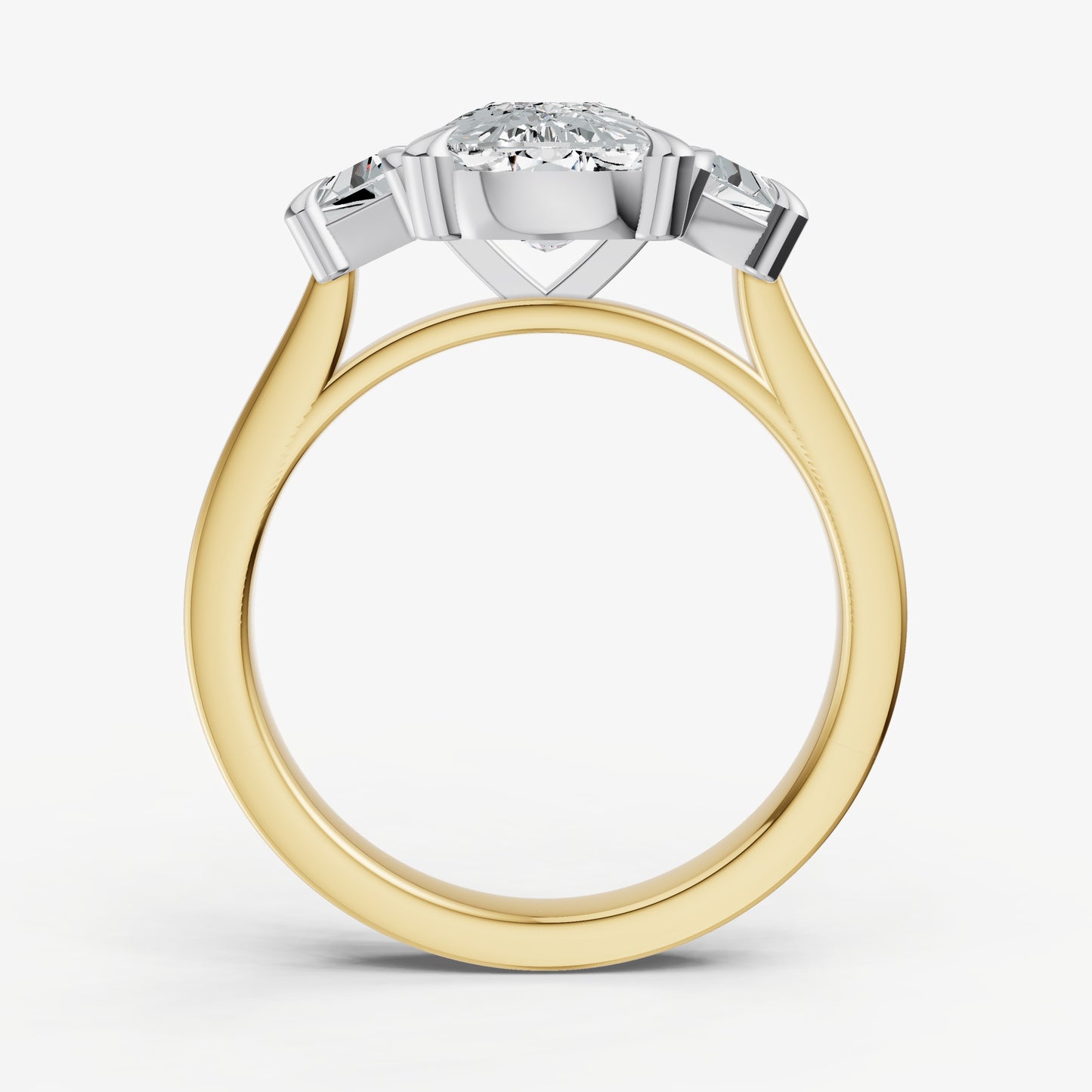 Elongated Cushion Trilogy Engagement Ring Set with Trapezoid Side Diamonds