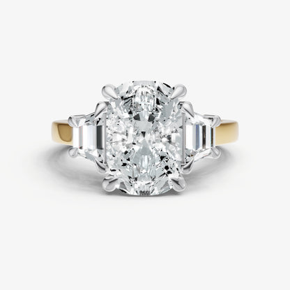 Elongated Cushion Trilogy Engagement Ring Set with Trapezoid Side Diamonds
