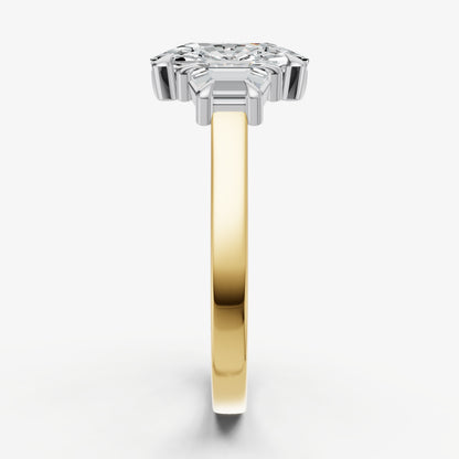 Elongated Cushion Trilogy Engagement Ring Set with Trapezoid Side Diamonds