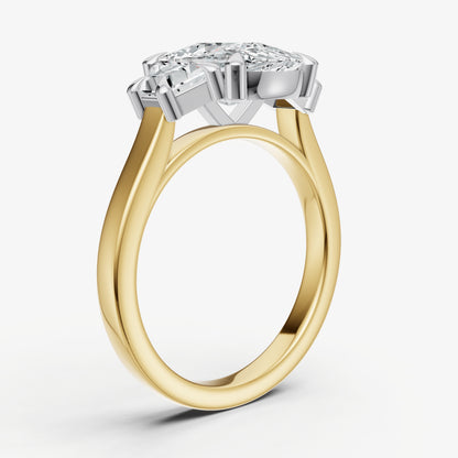 Elongated Cushion Trilogy Engagement Ring Set with Trapezoid Side Diamonds